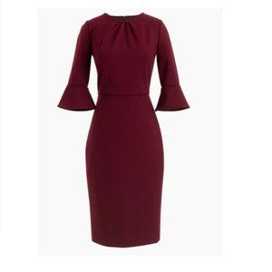 J.Crew Bell-sleeve sheath stretch ponte dress, burgundy, size 6